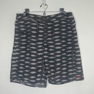Patagonia Mens Board Shorts Sz 36 Gray Geometric Swim Trunks Pocket